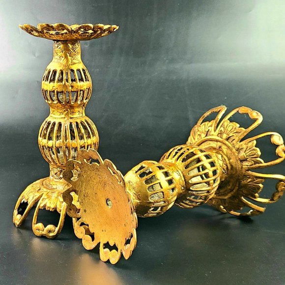 Vintage Brass Ornate Beautiful Candle Holders - Made in Japan - Pair - Picture 1 of 12